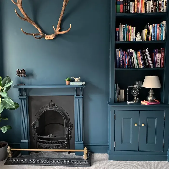 Farrow and Ball Hague Blue living room fireplace paint review
