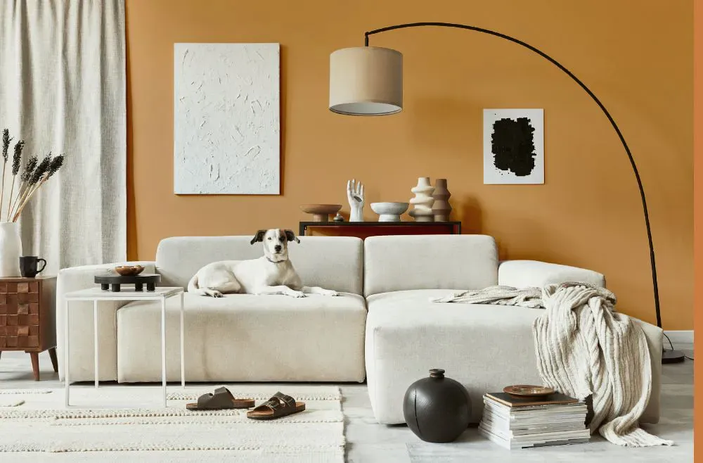 Sherwin Williams Harvest Gold cozy living room