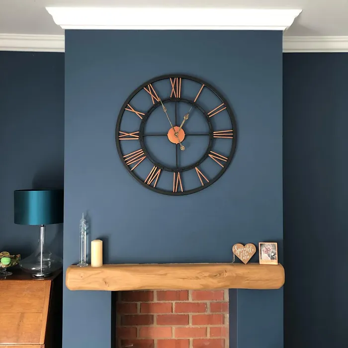 Little Greene Hicks' Blue 208 living room fireplace