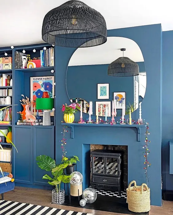 Little Greene Hicks' Blue 208 living room fireplace