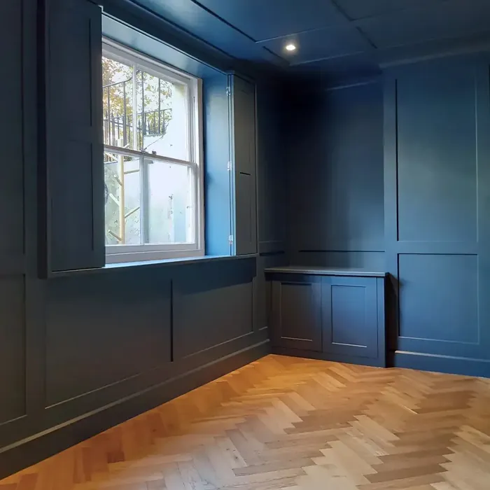 Little Greene Hicks' Blue 208 accent wall panelling