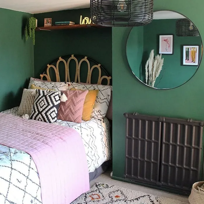 Dulux Highland Green boho bedroom 