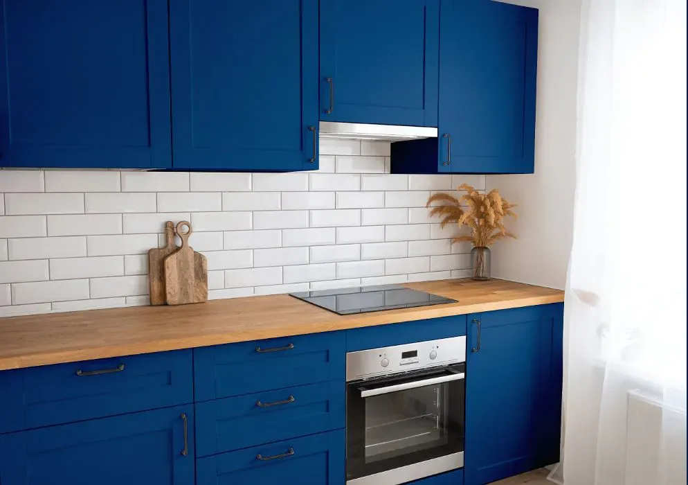 Sherwin Williams Honorable Blue kitchen cabinets