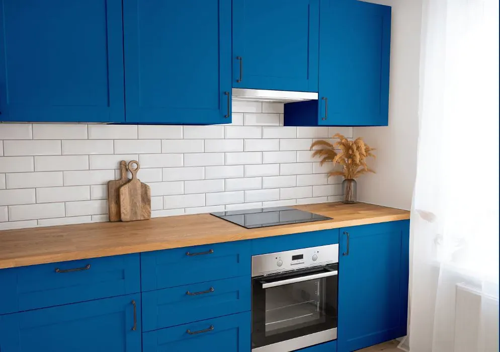 Sherwin Williams Hyper Blue kitchen cabinets