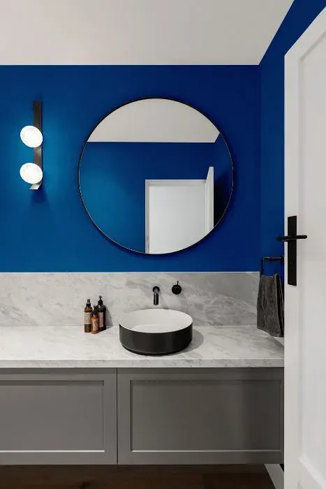 Sherwin Williams Hyper Blue minimalist bathroom
