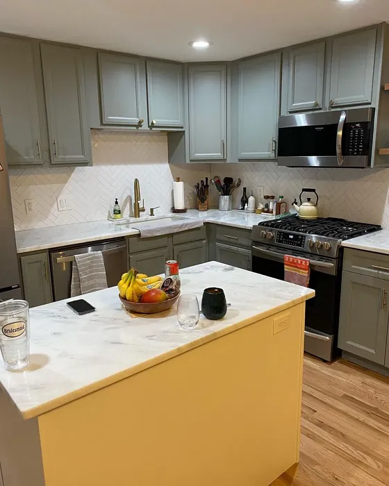 Illusive Green kitchen cabinets paint review
