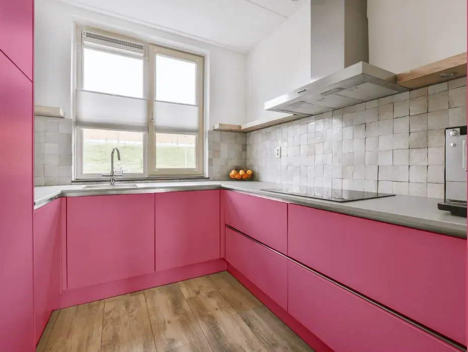 Sherwin Williams Impatient Pink small kitchen cabinets