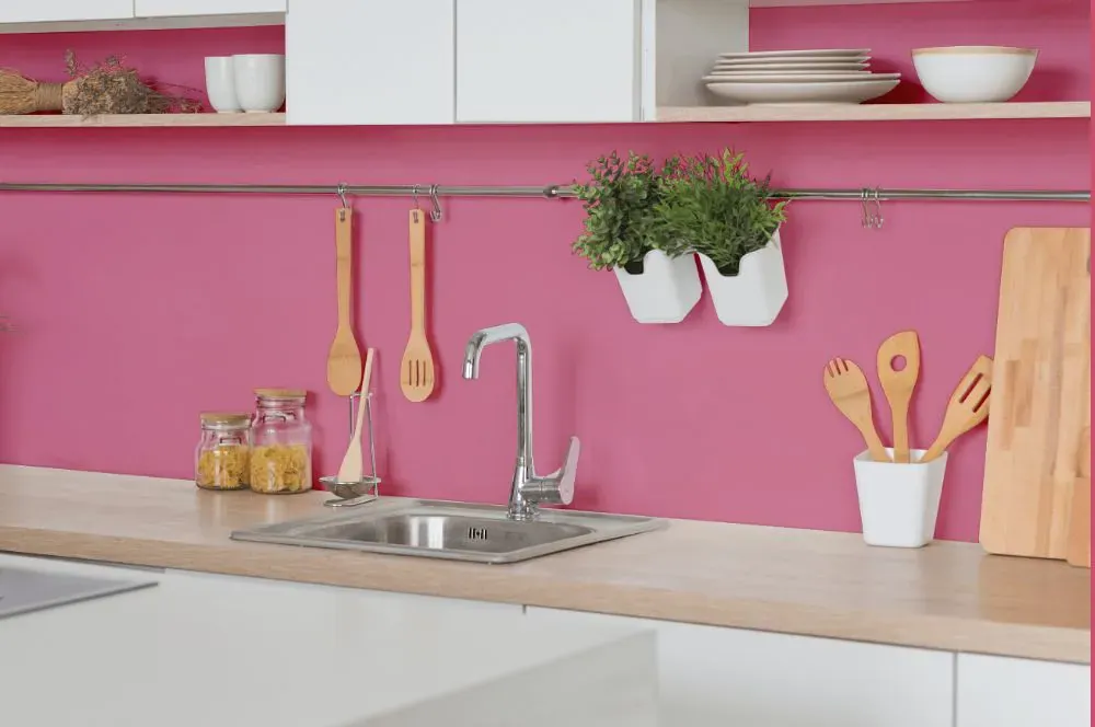 Sherwin Williams Impatient Pink kitchen backsplash