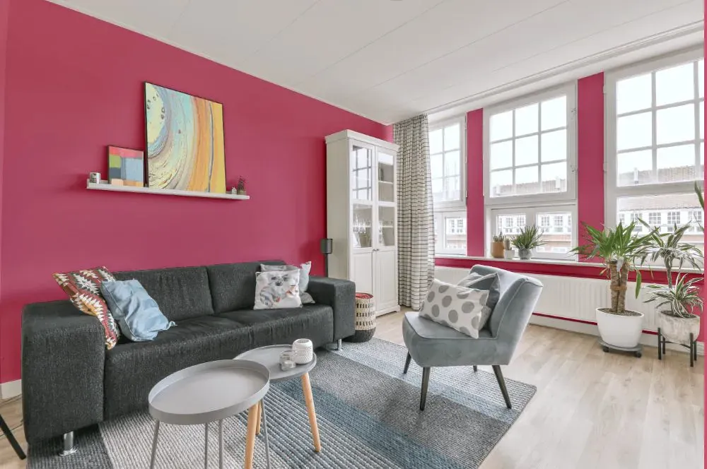 Sherwin Williams Impatient Pink living room walls