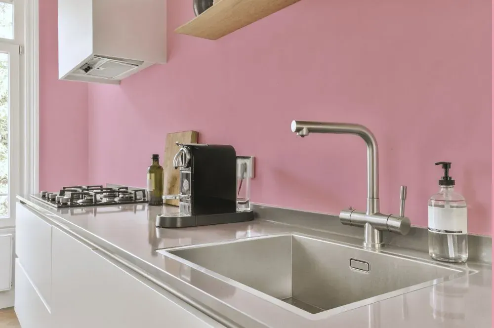 Sherwin Williams In the Pink kitchen painted backsplash