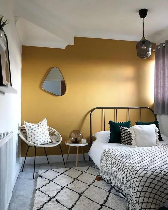 Yellow accent wall bedroom Farrow and Ball India Yellow 66