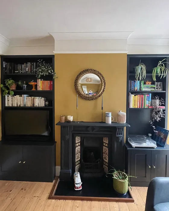 Farrow and Ball India Yellow 66 living room fireplace