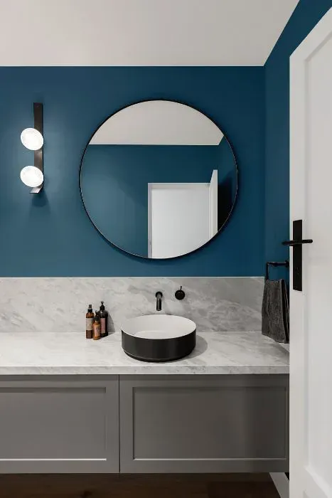 Sherwin Williams Inky Blue minimalist bathroom
