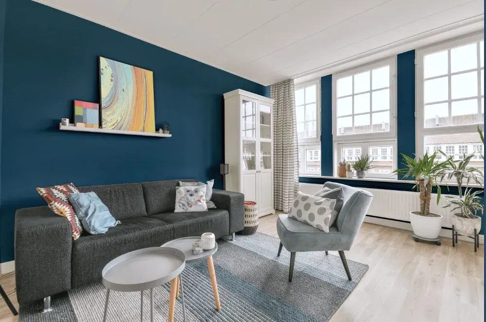 Sherwin Williams Inky Blue living room walls