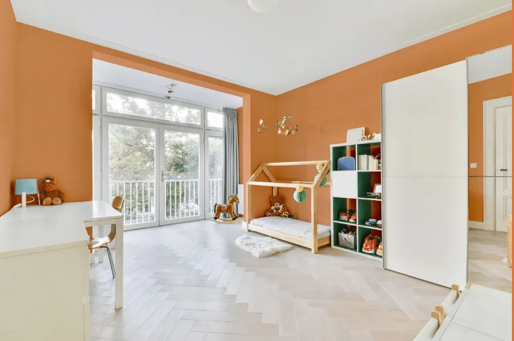 Sherwin Williams Inventive Orange kidsroom interior, children's room