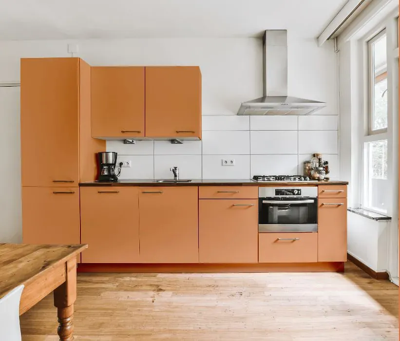 Sherwin Williams Inventive Orange kitchen cabinets