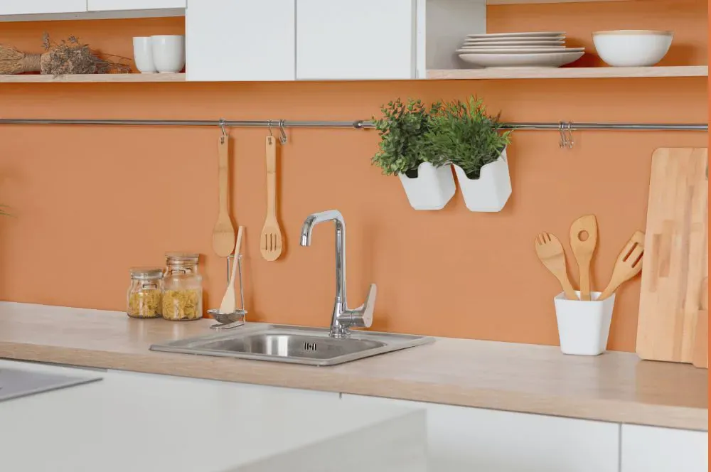 Sherwin Williams Inventive Orange kitchen backsplash