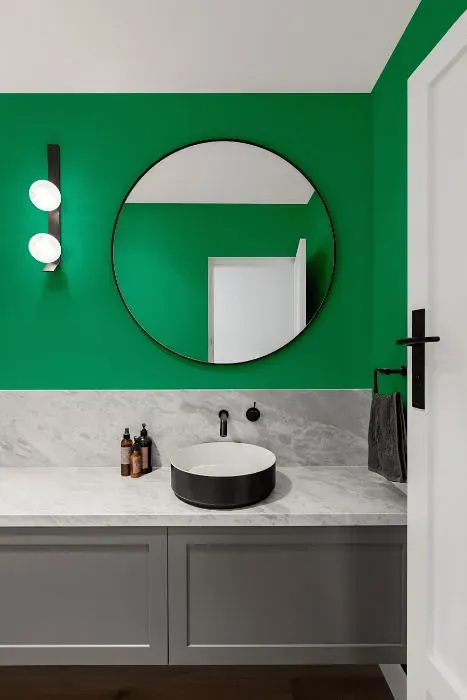 Sherwin Williams Jitterbug Jade minimalist bathroom