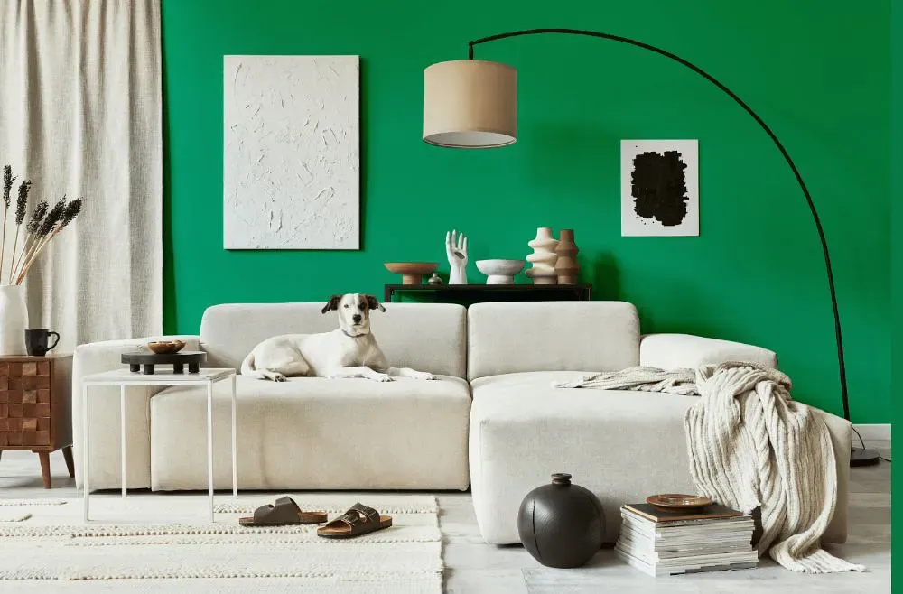 Sherwin Williams Jitterbug Jade cozy living room