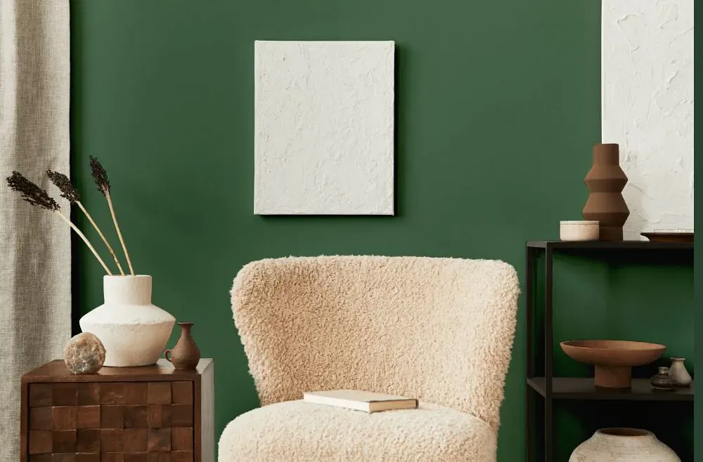 Sherwin Williams Kale Green living room interior