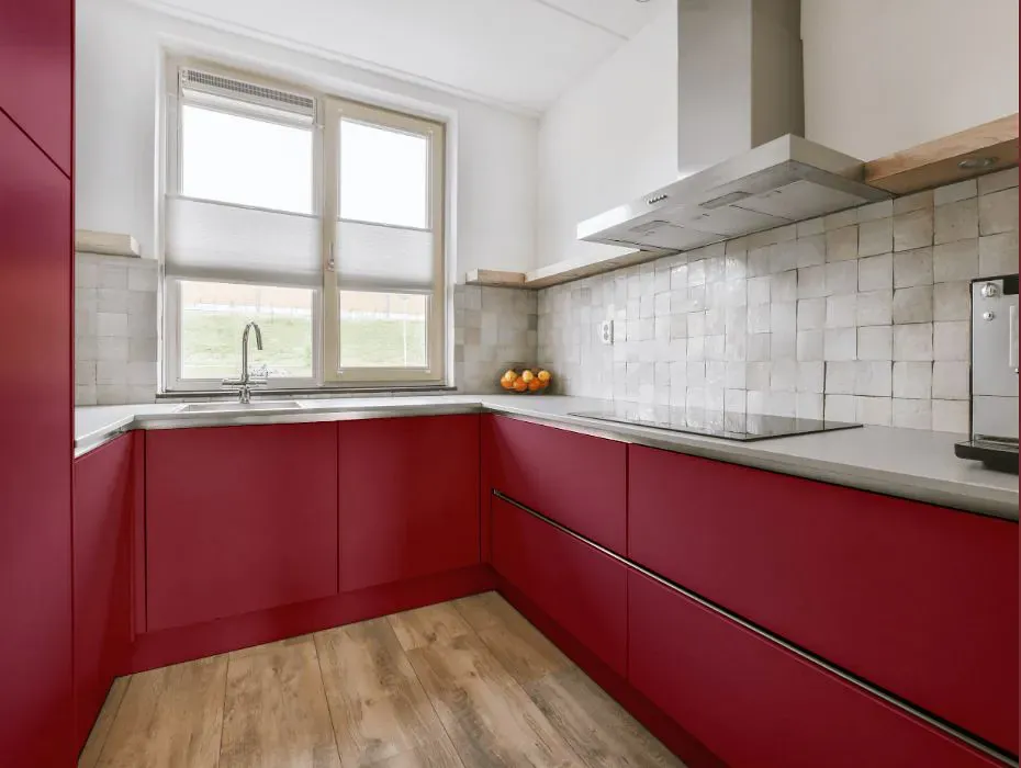 Sherwin Williams Kirsch Red small kitchen cabinets