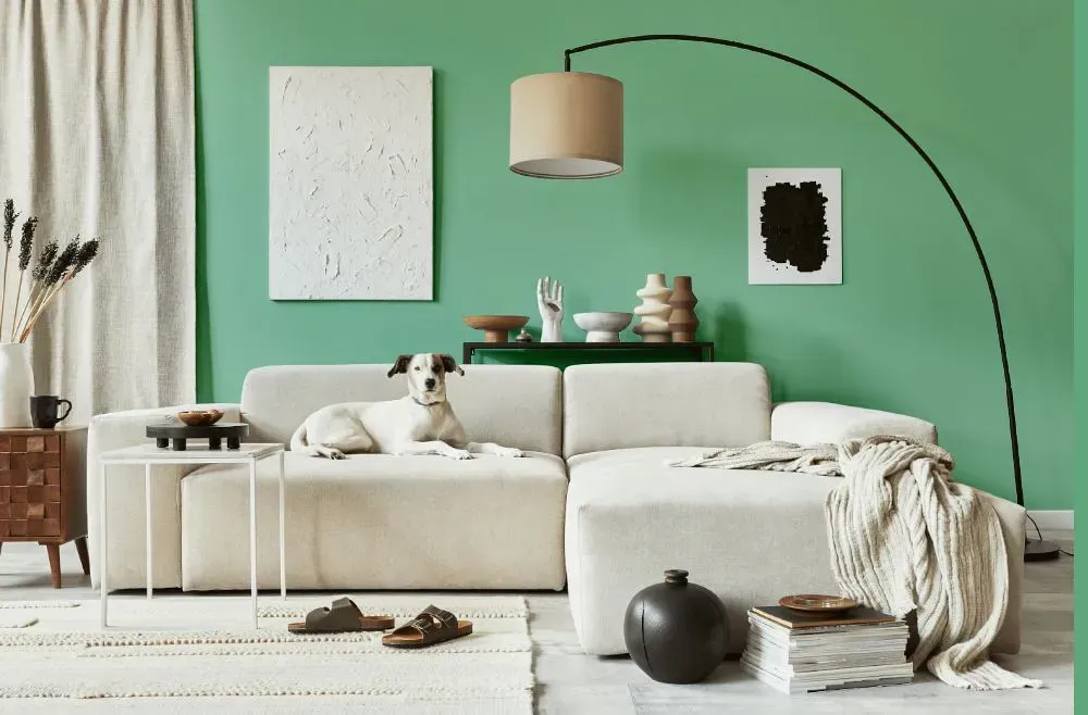 Sherwin Williams Lark Green cozy living room
