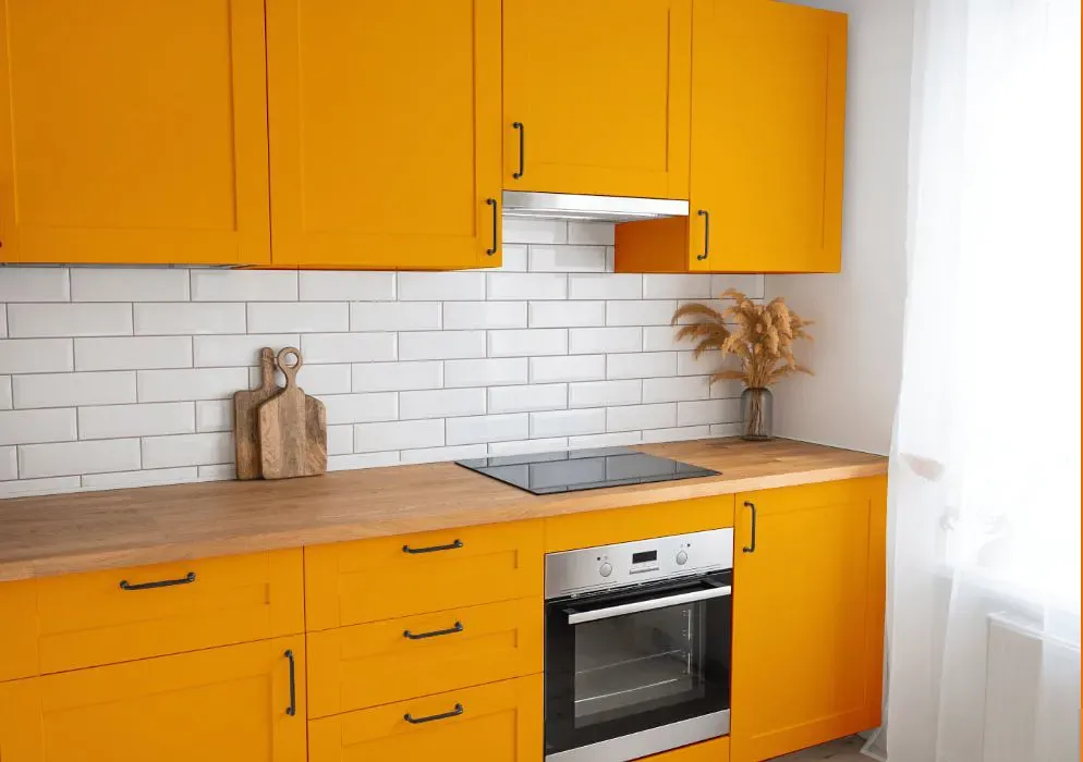 Sherwin Williams Laughing Orange kitchen cabinets