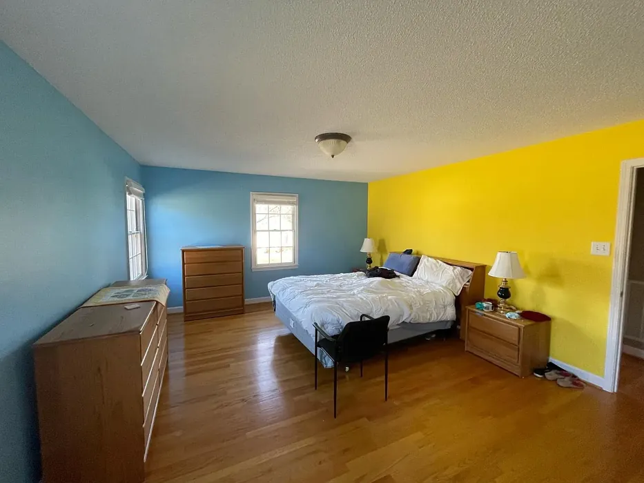 Sherwin Williams Lemon Twist bedroom accent wall