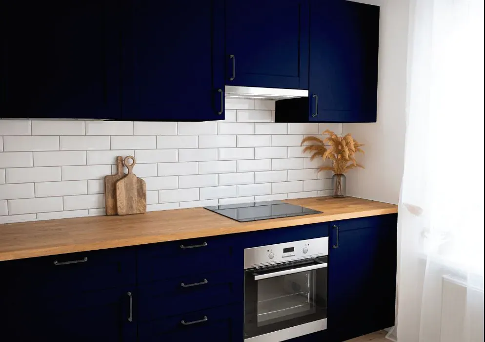Sherwin Williams Liberty Blue kitchen cabinets