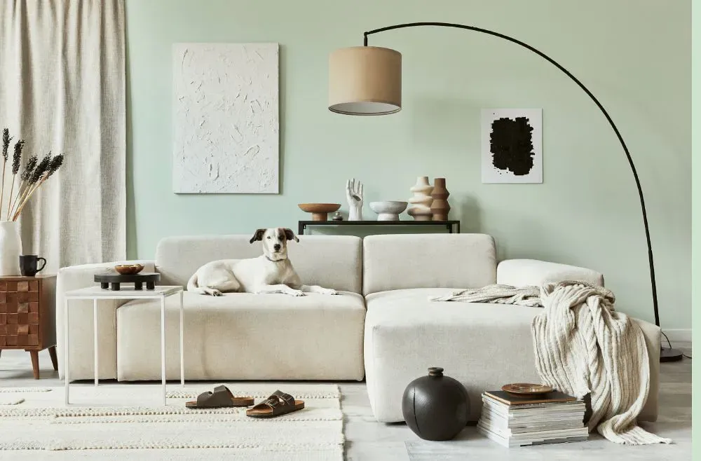 Sherwin Williams Lighter Mint cozy living room