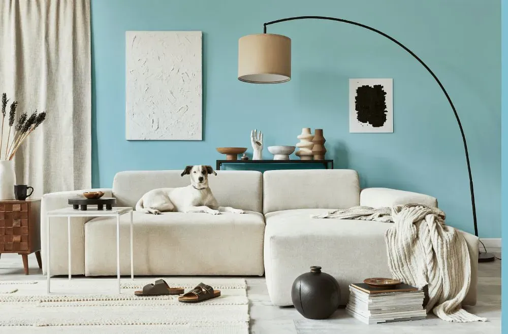 Sherwin Williams Liquid Blue cozy living room