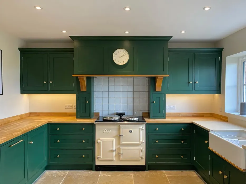 Little Greene Dark Brunswick Green kitchen cabinets paint