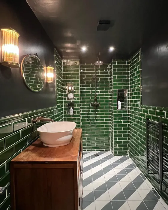 Little Greene Lamp Black 228 bathroom with green tiles