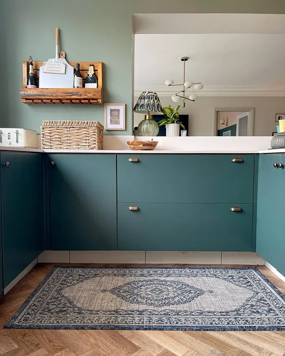 Little Greene Three Farm Green minimal kitchen cabinets 