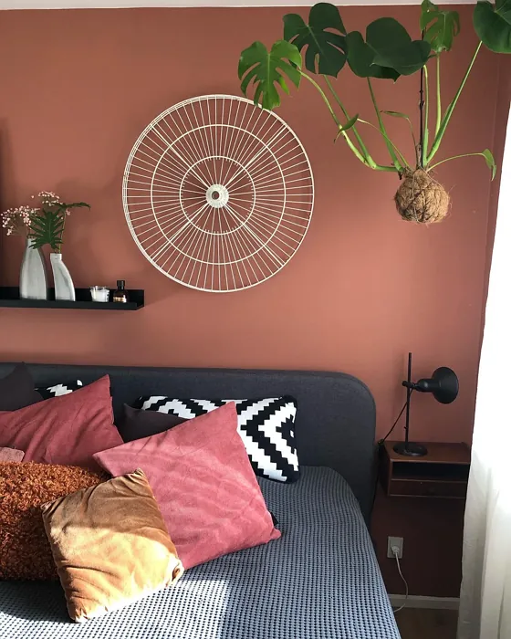 Jotun Lively Red boho bedroom interior