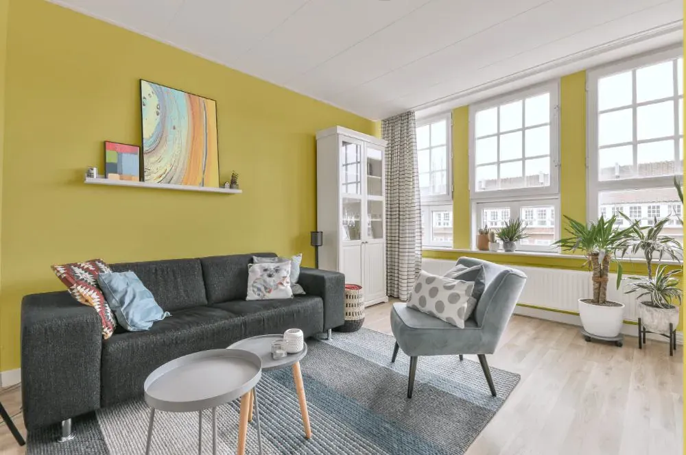 Sherwin Williams Lively Yellow living room walls