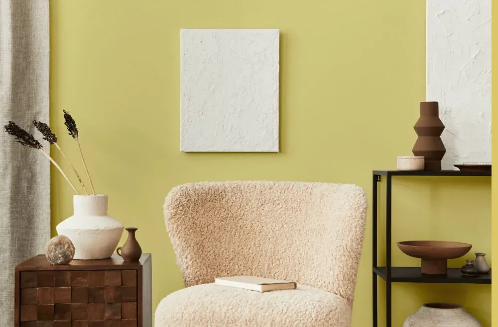 Sherwin Williams Lively Yellow living room interior