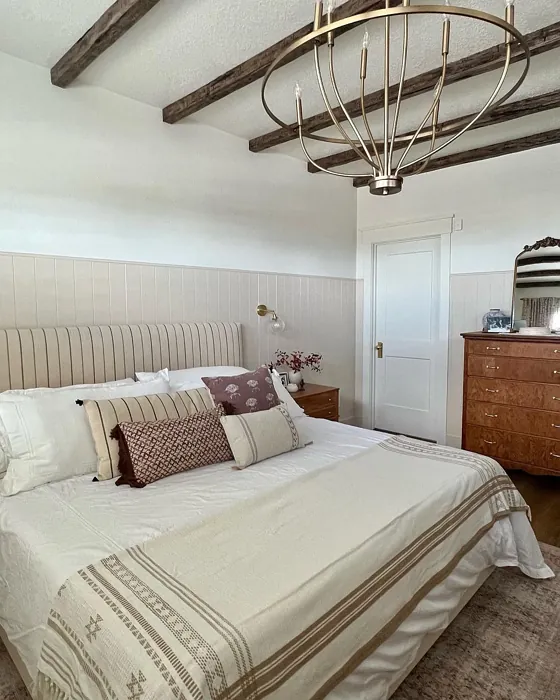 Sherwin Williams Lotus Pod bedroom panelling color