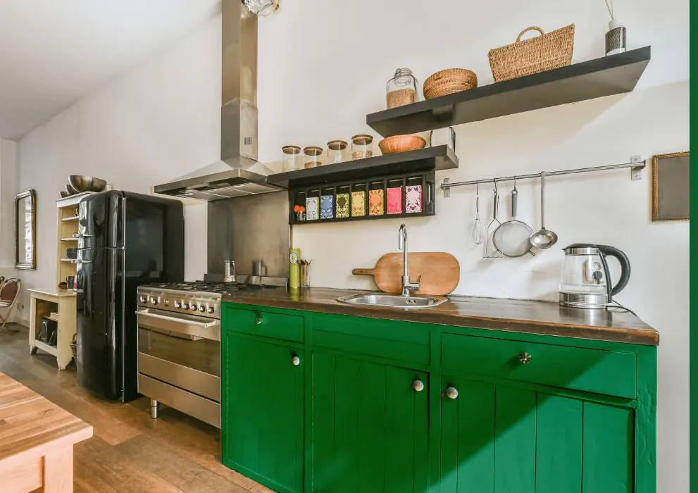 Sherwin Williams Lucky Green kitchen cabinets