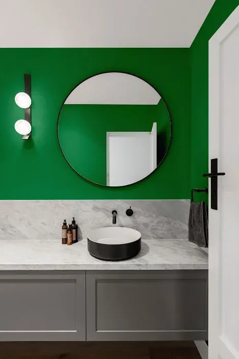 Sherwin Williams Lucky Green minimalist bathroom