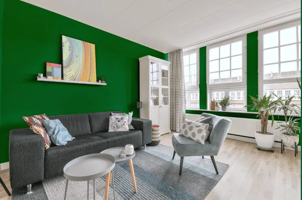Sherwin Williams Lucky Green living room walls