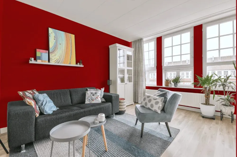 Sherwin Williams Lusty Red living room walls