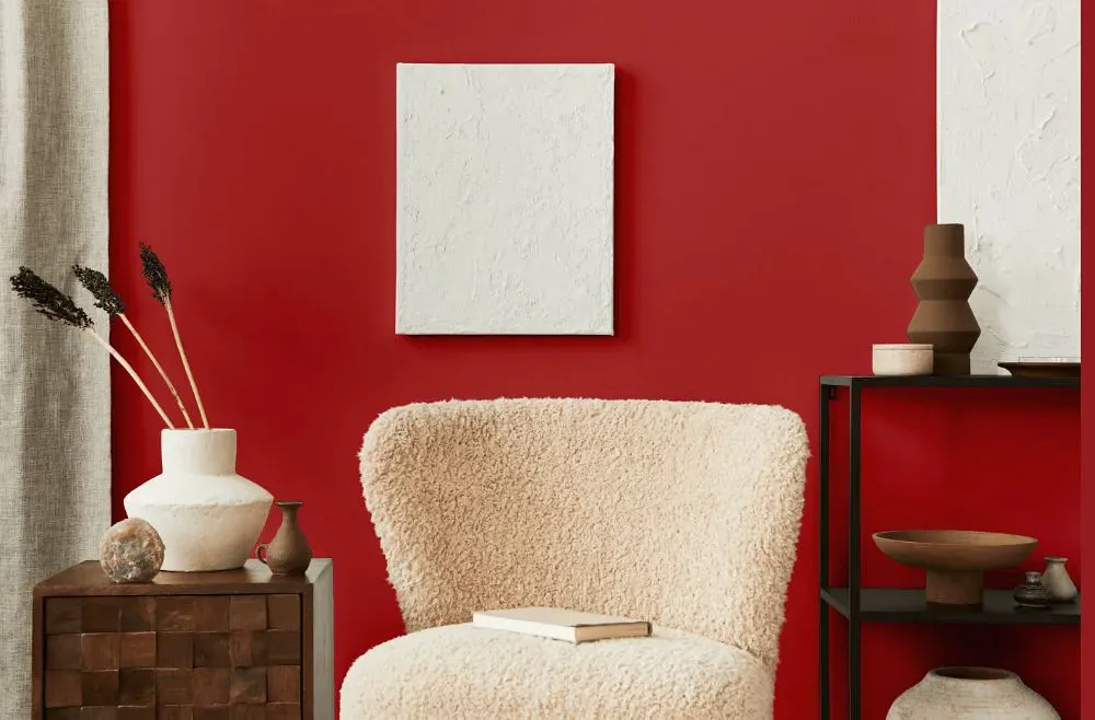 Sherwin Williams Lusty Red living room interior