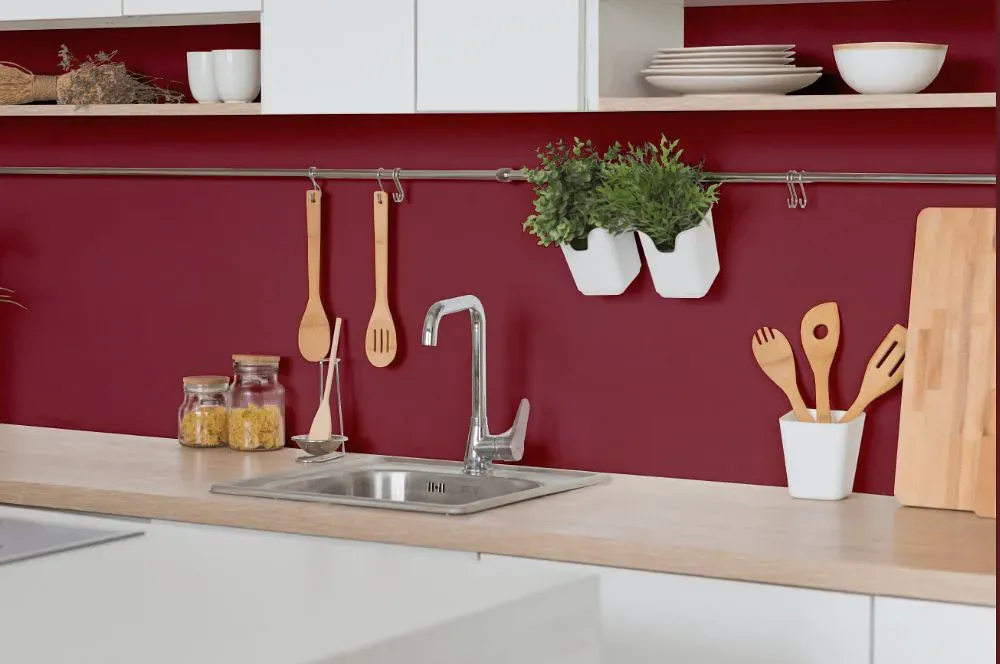 Sherwin Williams Luxurious Red kitchen backsplash
