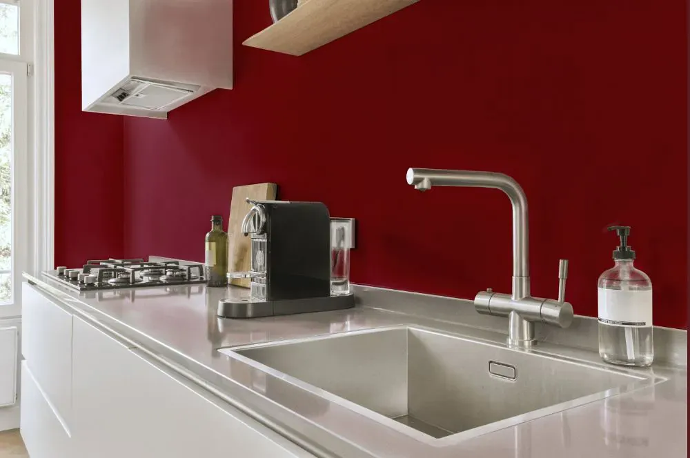 Sherwin Williams Luxurious Red kitchen painted backsplash