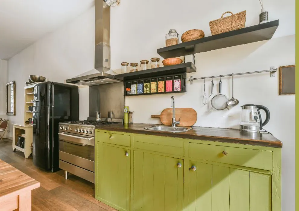 Sherwin Williams Mélange Green kitchen cabinets