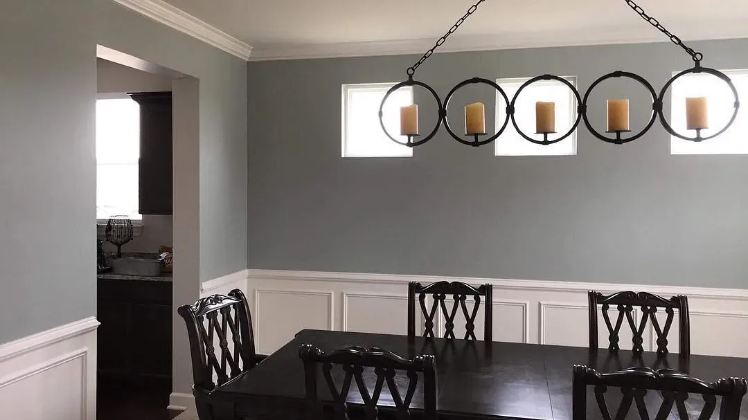 Sherwin Williams Magnetic Gray cozy dining room paint