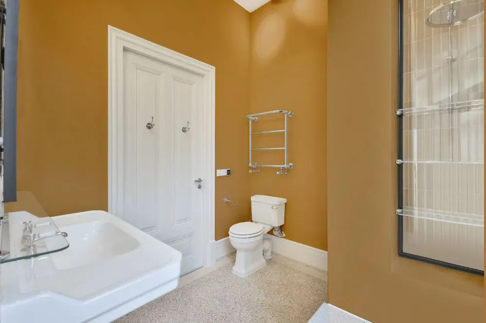 Sherwin Williams Mannered Gold bathroom