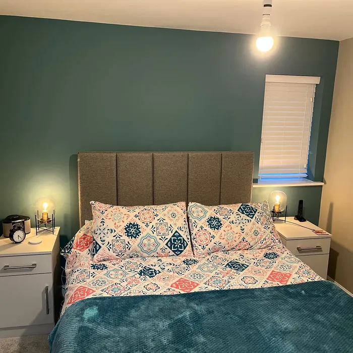 Dulux Maritime Teal cozy bedroom accent wall 