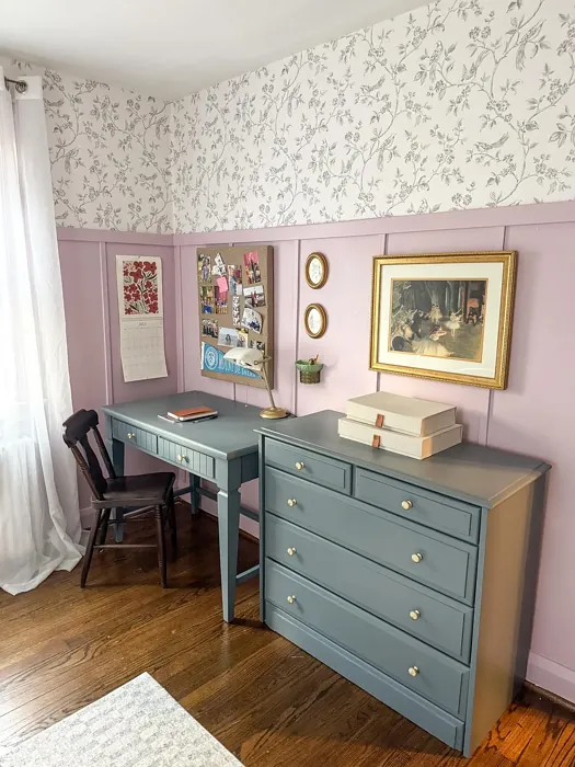 Sherwin Williams Mauve Finery bedroom panelling 